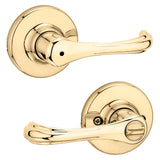 Kwikset 300DNL 3 CP RCL Privacy Lever, Turnbutton Lock, Polished Brass, Zinc, Residential, Re-Key Technology: SmartKey