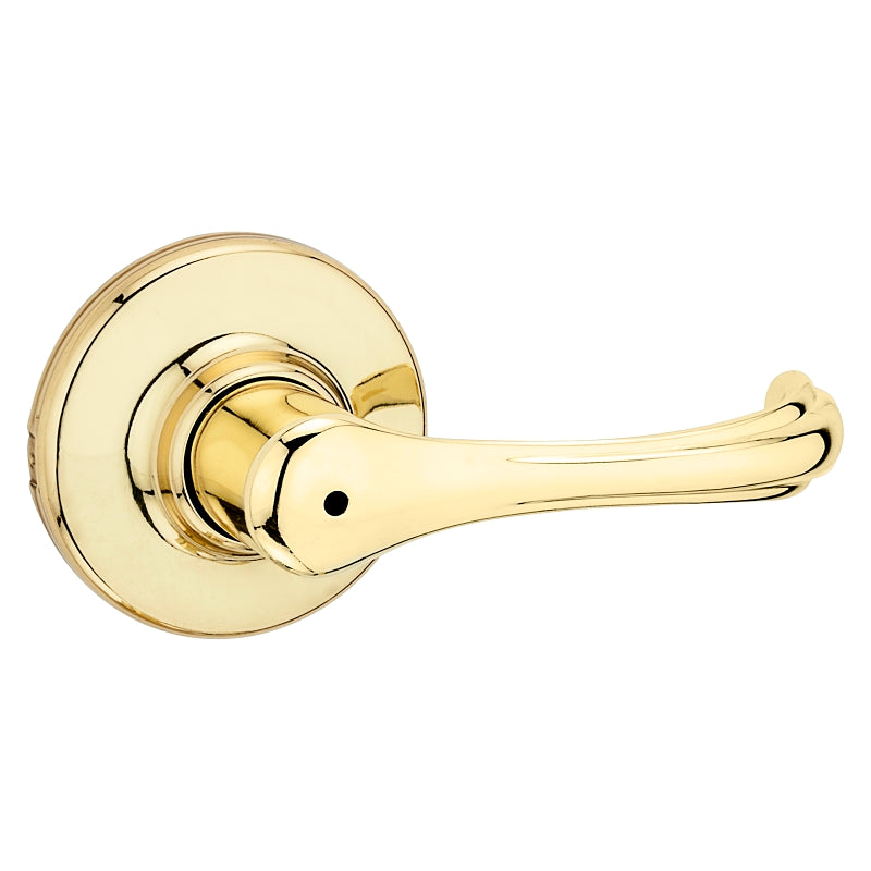 Kwikset 300DNL 3 CP RCL Privacy Lever, Turnbutton Lock, Polished Brass, Zinc, Residential, Re-Key Technology: SmartKey