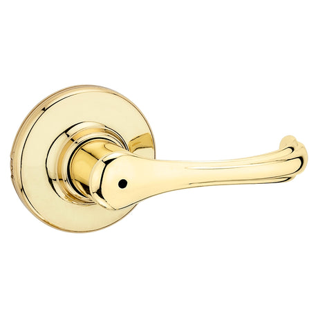 Kwikset 300DNL 3 CP RCL Privacy Lever, Turnbutton Lock, Polished Brass, Zinc, Residential, Re-Key Technology: SmartKey