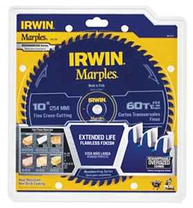 Irwin 1807369 Circular Saw Blade, 10 in Dia, 5/8 in Arbor, 60-Teeth, Carbide Cutting Edge