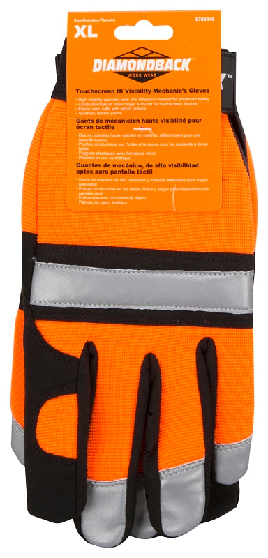 Diamondback 5959XL Touchscreen Hi Visibility Mechanics Gloves, XL, 55% Synthetic Leather 30% Spandex 10% Reflective Fabric 5% Elastic Band