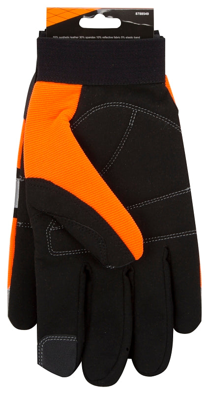 Diamondback 5959XL Touchscreen Hi Visibility Mechanics Gloves, XL, 55% Synthetic Leather 30% Spandex 10% Reflective Fabric 5% Elastic Band