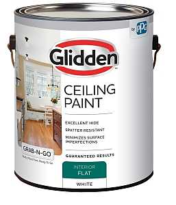 Glidden Grab-N-Go 2070T/01 Ceiling Paint, Flat, White, 1 gal, Resists: Spatter, Latex Base, Pack of 4