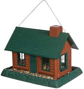 North States 9063 Hopper Bird Feeder, Log Cabin, 8 lb, Plastic, Green, 11 in H, Hanging/Pole Mounting