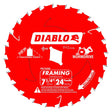 Diablo D0724W Circular Saw Blade, 7-1/4 in Dia, 5/8 in Arbor, 24-Teeth, Carbide Cutting Edge, Pack of 10