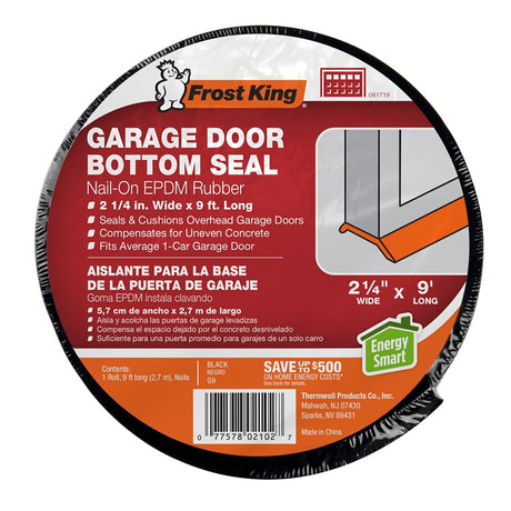 Frost King G9H Garage Door Bottom Kit, 2-1/4 in W, 9 ft L, Rubber, Black