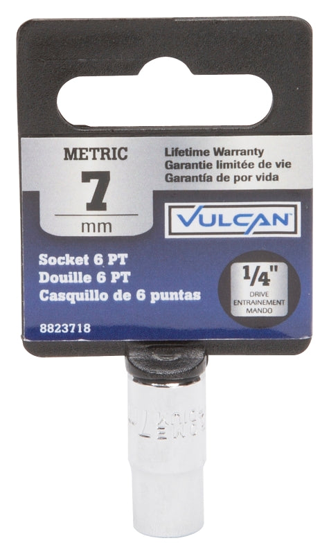 Vulcan MT6489512 Drive Socket, 7 mm Socket, 1/4 in Drive, 6-Point, Chrome Vanadium Steel, Chrome