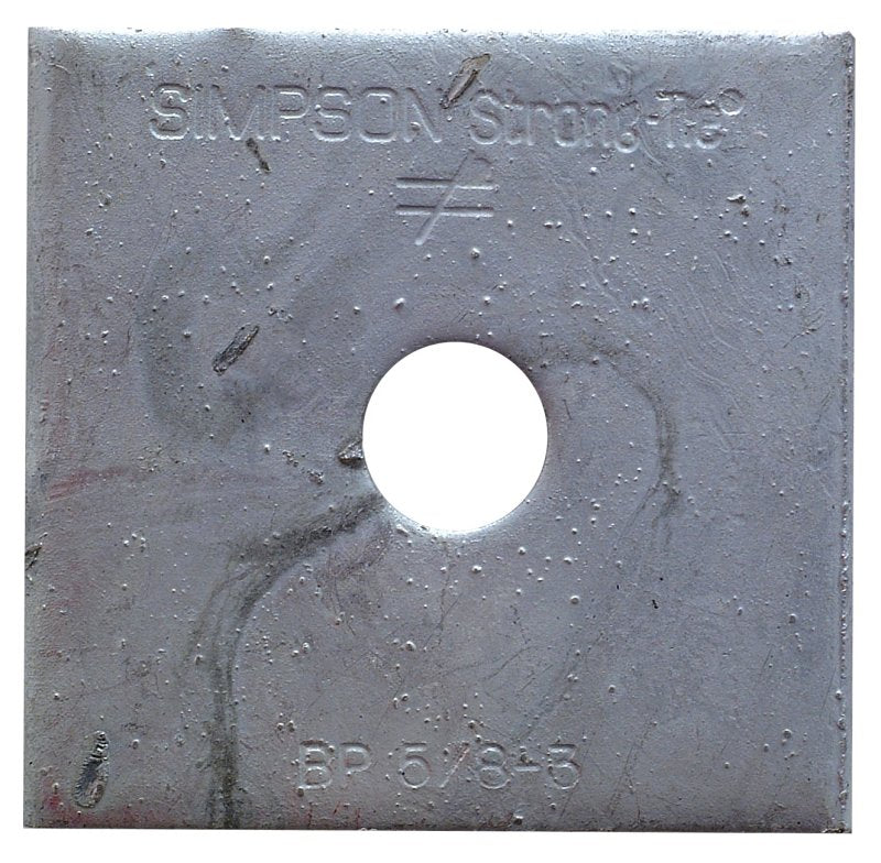 Simpson Strong-Tie BP Series BP 5/8-3HDG Bearing Plate, 3 in L x 3 in W x 1/4 in H Dimensions, 3 ga, Steel, 1/PK, Pack of 50