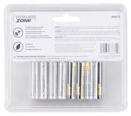 PowerZone LR03-16P Battery, 1.5 V Battery, AAA Battery, Zinc, Manganese Dioxide, and Potassium Hydroxide