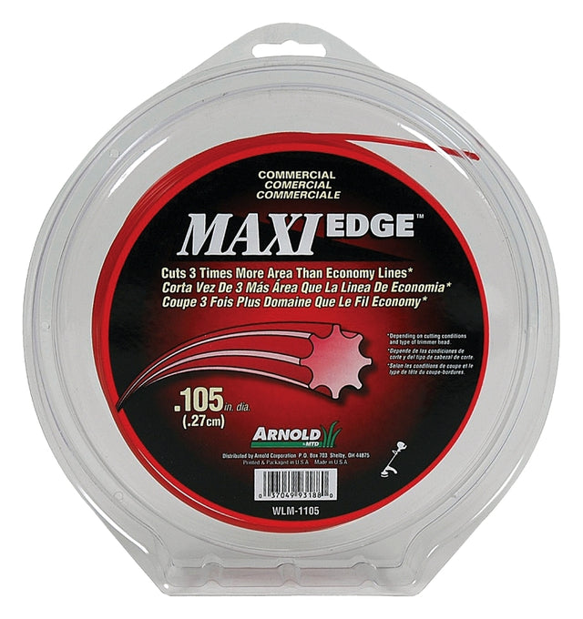 Arnold Maxi Edge Series WLM-1105 Trimmer Line, 0.105 in Dia, 165 ft L, Polymer, Red