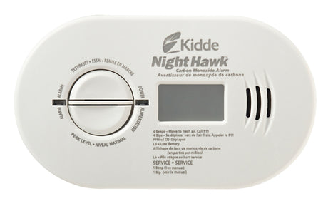 Kidde NightHawk 900-0230 Carbon Monoxide Alarm, 10 ft, +/-30 % Accuracy, 4 to 15 min Response, Digital Display, 85 dB