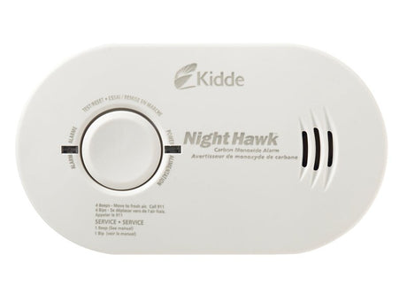 Kidde NightHawk 900-0233 Carbon Monoxide Alarm, 10 ft, +/-30 % Accuracy, 4 to 15 min Response, 85 dB, Wall, White