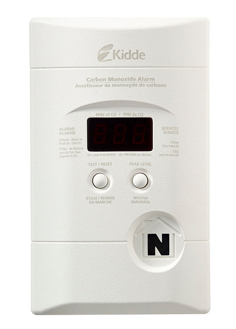 Kidde 900-0076-05 Carbon Monoxide Alarm, 10 ft, +/-30 % Accuracy, 4 to 15 min Response, Digital Display, Wall