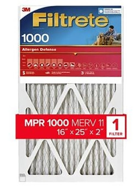 Filtrete Allergen Defense NADP01-2IN-4 Air Filter, 25 in L, 16 in W, 11 MERV, 1000 MPR, Polypropylene Frame, Pack of 4