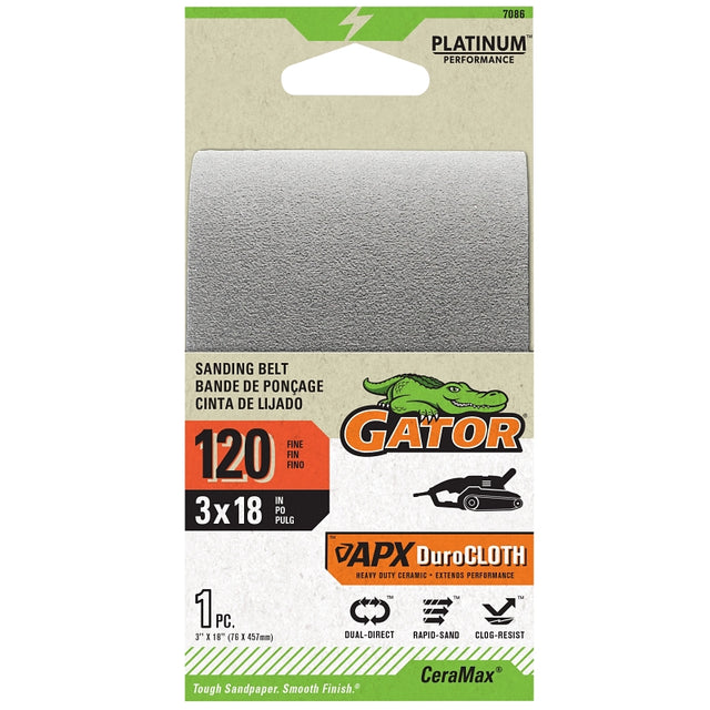 Gator 7086 Portable Sander Belt, 3 in W, 18 in L, 12 Grit, Ceramic Abrasive