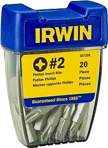 Irwin Pro-Pak 357320 Insert Bit, #2 Drive, Phillips Drive, 1/4 in Shank, Hex Shank, 1 in L, High-Grade S2 Tool Steel