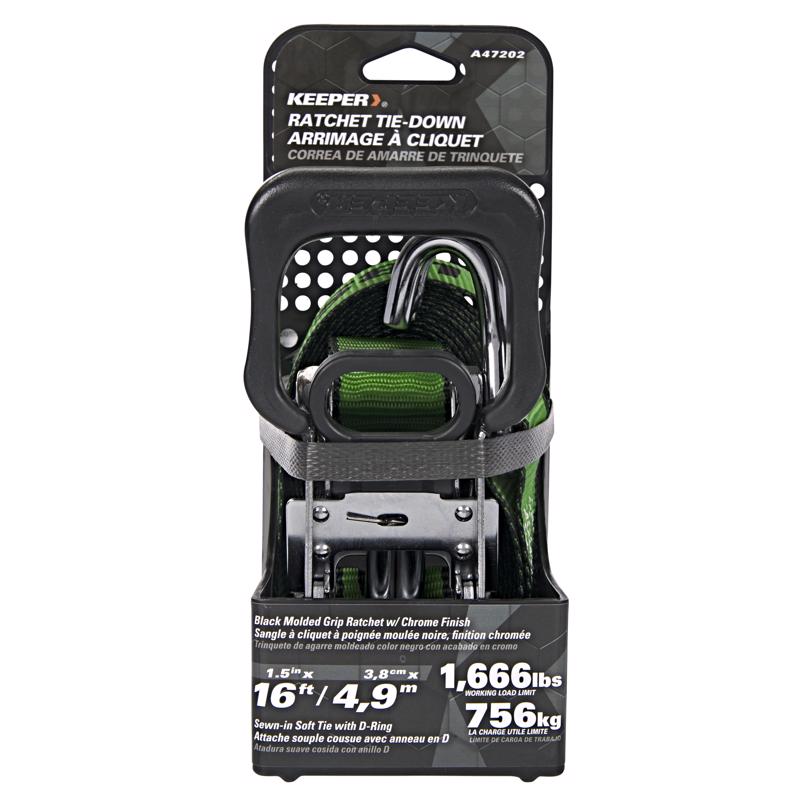 Keeper 1.5 in. W X 16 ft. L Green Ratchet Tie Down Strap 1666 lb 1 pk