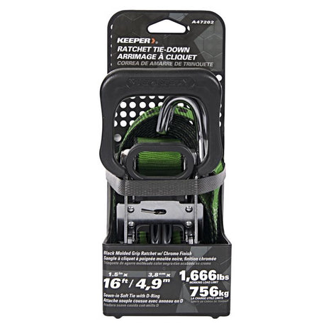 Keeper 1.5 in. W X 16 ft. L Green Ratchet Tie Down Strap 1666 lb 1 pk