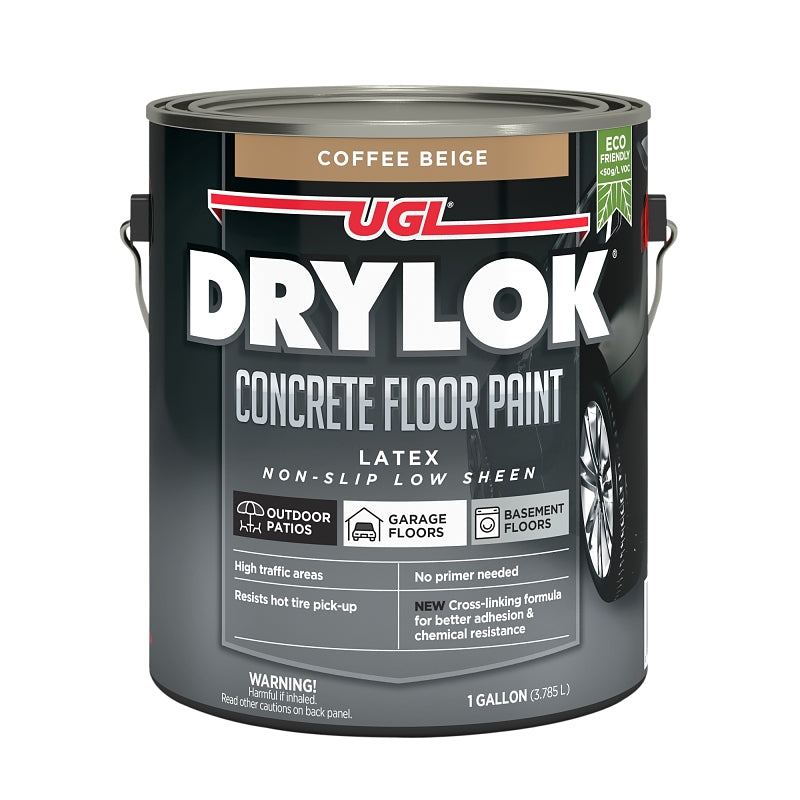 Drylok 89713 Concrete Floor Paint, Latex, Non-Slip Low Sheen, Coffee Beige, 1 gal, 300 to 400 sq-ft Coverage Area, Pack of 2
