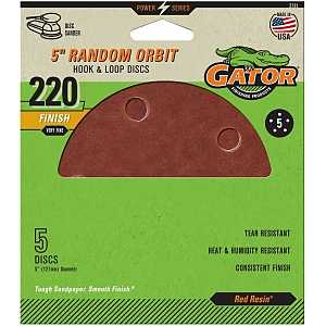 Gator 3781 Sanding Disc, 5 in Dia, 220 Grit, Extra Fine, Aluminum Oxide Abrasive, Vented