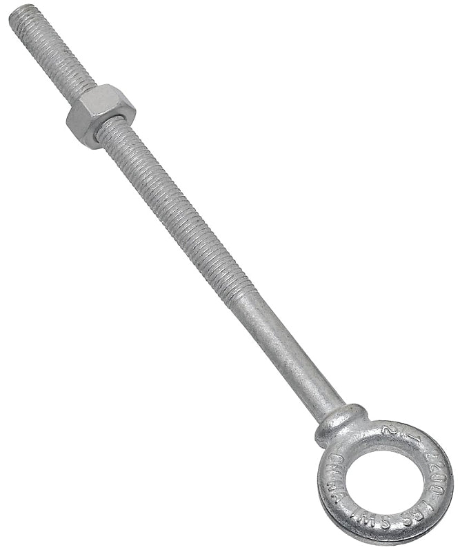 National Hardware N245-175 Eye Bolt, 1/2-13 Thread, 5-7/8 in L Thread, 1 in ID x 1-3/4 in OD Dia Eye, 8 in L Shank