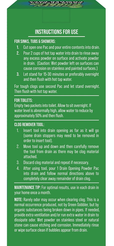 Green Gobbler GGDC3SEMR Drain Opening Pacs, Powder, Off-White, 8.25 oz Pack