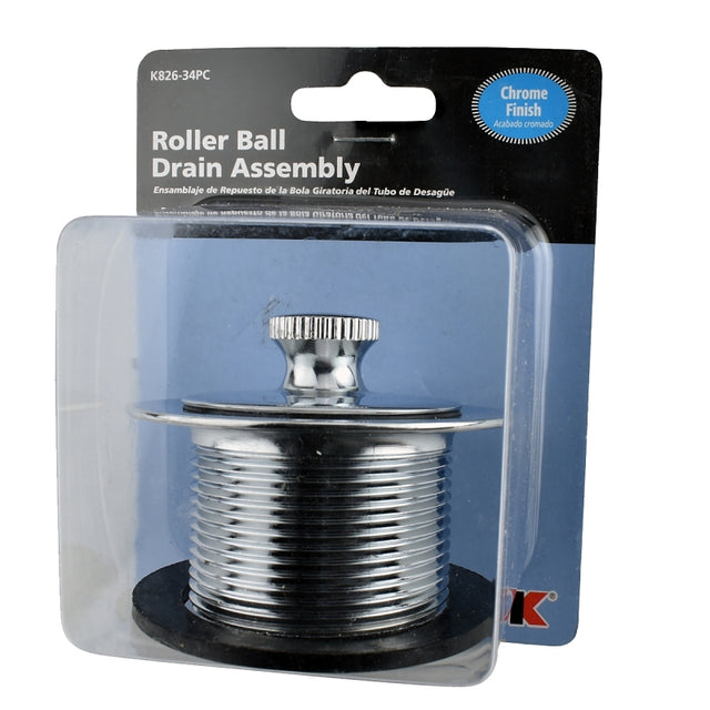 Keeney K826-34PC Roller Ball Closure Assembly with Strainer, Metal, Polished Chrome, Specifications: 1-1/2 in Size