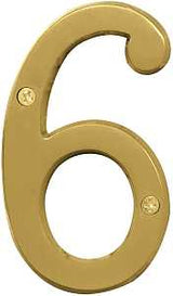 Hy-Ko Prestige Series BR-43BB/6 House Number, 2.938 in W x 6.875 in H Dimensions, Character: 6, 4 in H Character, Brass, Pack of 3