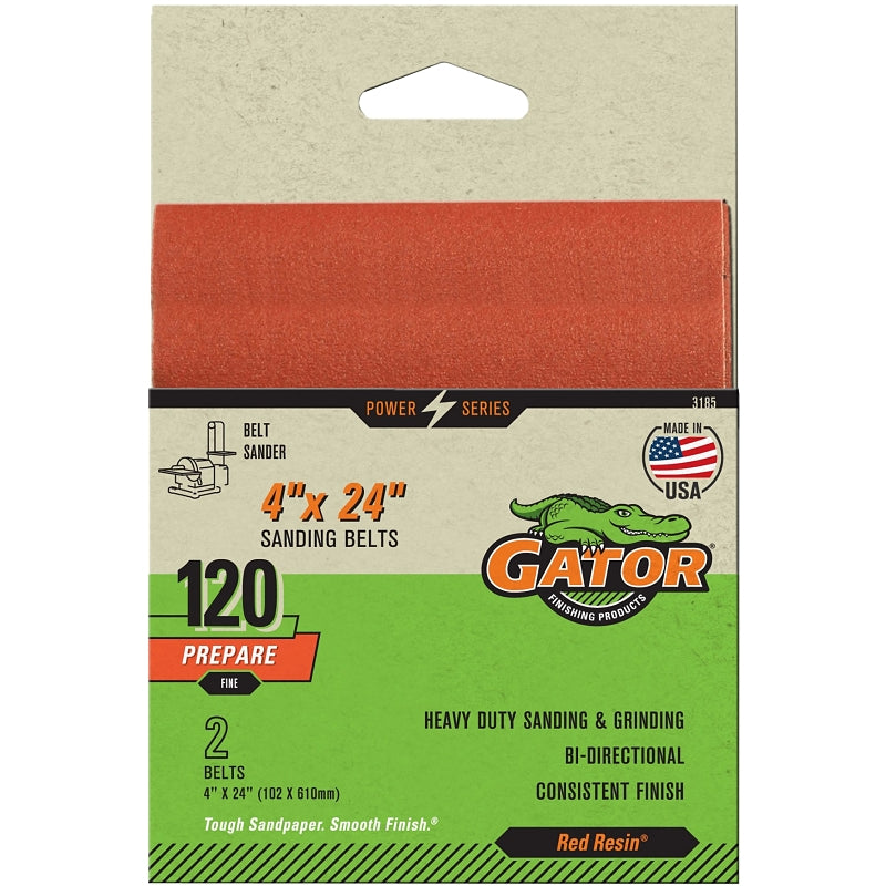 Gator 3185 Sanding Belt, 4 in W, 24 in L, 120 Grit, Fine, Aluminum Oxide Abrasive