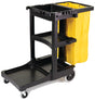 Rubbermaid FG617388BLA Janitor Cleaning Cart, 32 gal, 46 in OAL, 21.8 in OAW, 38.4 in OAH, Plastic, Black