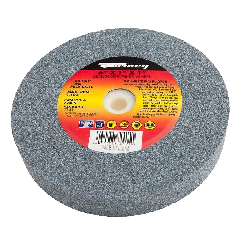 Forney 72405 Bench Grinding Wheel, 7 in Dia, 1 in W, 1 in Arbor, 80 Grit, Fine, Aluminum Oxide Abrasive