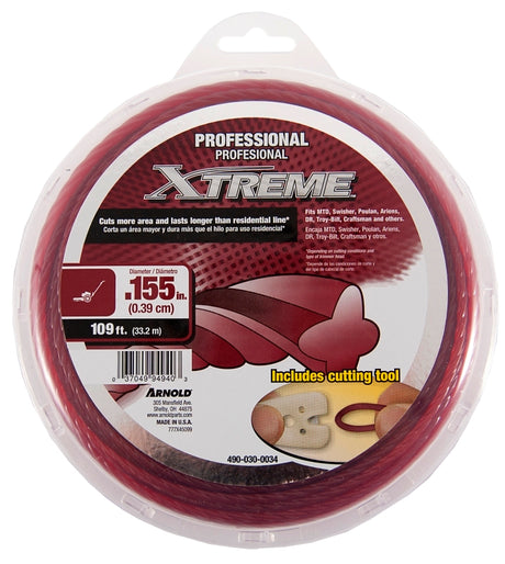 Arnold Xtreme Professional 490-030-0034 Trimmer Line, 0.155 in Dia, 109 ft L, Polymer, Maroon