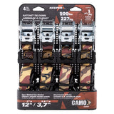 Keeper 47321 Ratchet Tie Down With Open Handle, 1 in W, 12 ft L, Camo, 500 lb Working Load, S-Hook End