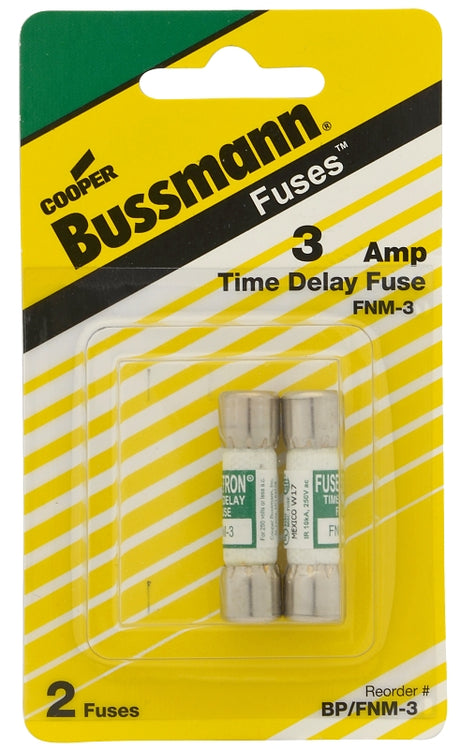 Bussmann FNM-3 Time Delay Fuse, 3 A, 250 V, 100 A, 10 kA Interrupt, Melamine Body