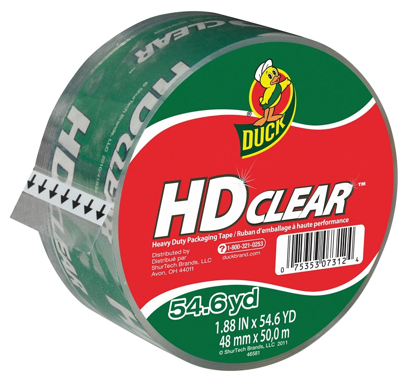 Duck HD Clear 297438 Packaging Tape, 54.6 yd L, Clear, 1.88 in W, 2.6 mil THK