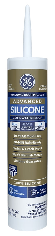 GE Advanced Silicone 2 2811092 Window & Door Sealant, Clear, 24 hr Curing, 10.1 fl-oz Cartridge, Pack of 12