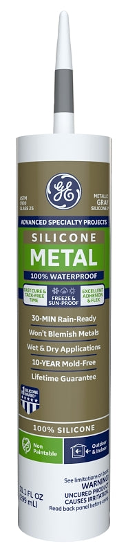 GE Advanced Specialty Metal Silicone 2 2816710 Sealant, Light Gray, 24 hr Curing, 10.1 fl-oz Cartridge, Pack of 12