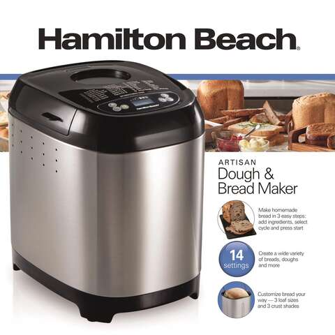 Hamilton Beach Brushed Silver Stainless Steel 2 lb Artisan Bread and Dough Maker