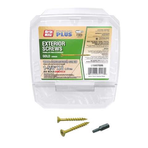 Grip-Rite PrimeGuard Plus No. 8 wire X 1-5/8 in. L Gold Star Flat Head Deck Screws 5 lb, Pack of 4