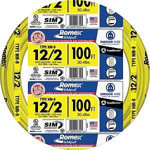 Romex 12/2NM-WGX100 Building Wire, 12 AWG Wire, 2 -Conductor, 100 ft L, Copper Conductor, PVC Insulation