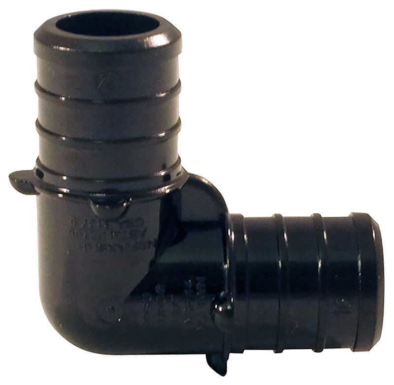 Apollo PXPAE115PK Pipe Elbow, 1 in, Barb, 90 deg Angle, Plastic, Black, 200 psi Pressure