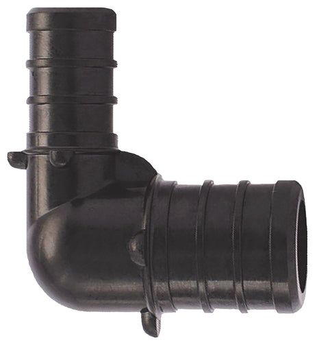 Apollo PXPAE12345PK Pipe Elbow, 1/2 x 3/4 in, Barb, 90 deg Angle, Plastic, Black, 200 psi Pressure