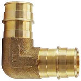 Apollo EPXE3434 Pipe Elbow, 3/4 in, Barb, 90 deg Angle, Brass, 200 psi Pressure