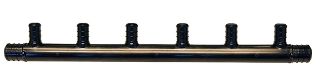 Apollo PXPA6PTO Manifold, 1.76 in OAL, 3/4 in Inlet, 6-Outlet, 1/2 in Outlet, Polyalloy, Black