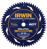 Irwin 1934342 Circular Saw Blade, 7-1/4 in Dia, 5/8 in Arbor, 60-Teeth, Carbide Cutting Edge