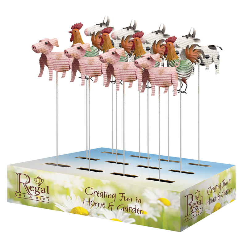 Regal Art & Gift Assorted Metal 16 in. H Barn Animal Plant Picks Outdoor Garden Stake, Pack of 18