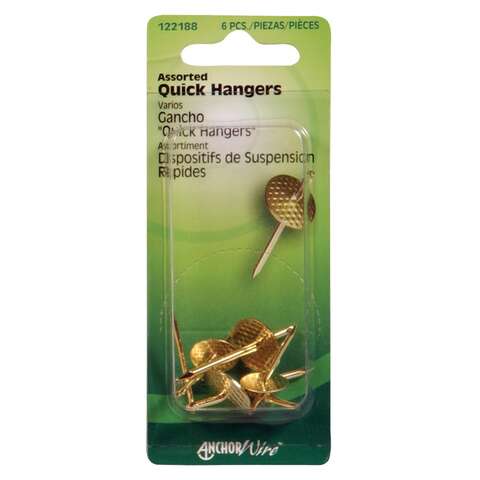 HILLMAN Brass-Plated Assorted Quick Hanger 10 lb 6 pk, Pack of 10