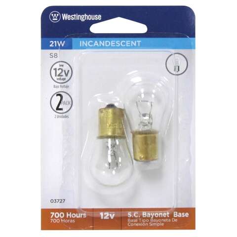 Westinghouse 21 W S8 Specialty Incandescent Bulb D.C. Bayonet Warm White 2 pk