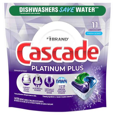 Cascade Platinum Plus Fresh Scent Pods Dishwasher Detergent 6 oz 11 pk, Pack of 6