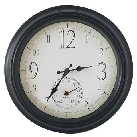 Taylor Decorative Clock/Thermometer Plastic Black 14 in., Pack of 2